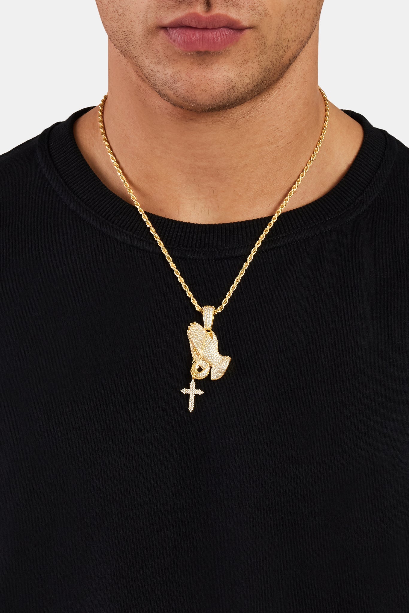 925 Iced Betende Hände Anhänger, Gold